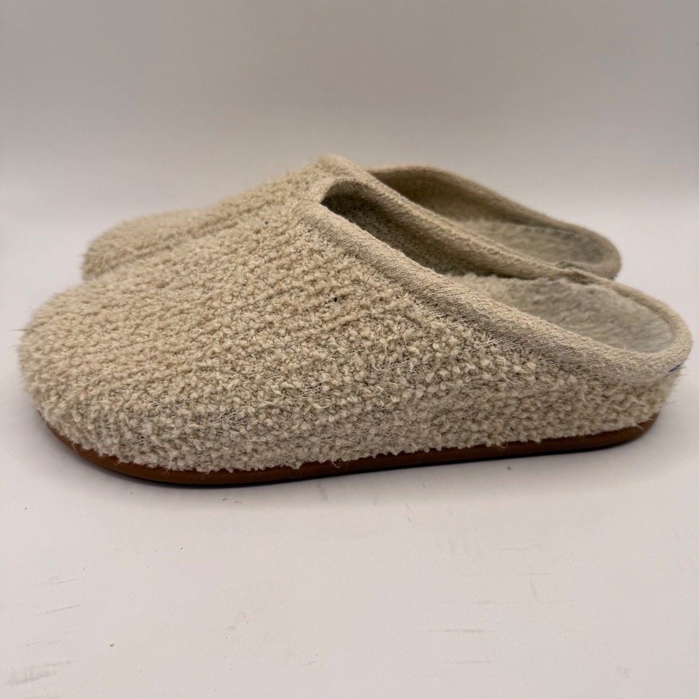 Rothys The Slipper Sandstone Sherpa Tan Fuzzy Mule Slides Womens 8